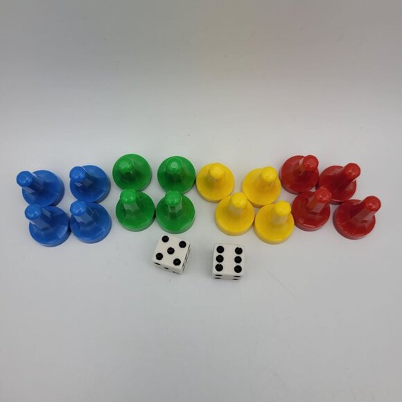 Parcheesi Replacement Tokens 1989 Plastic Pieces Small Dice Colors Game - Picture 2 of 8